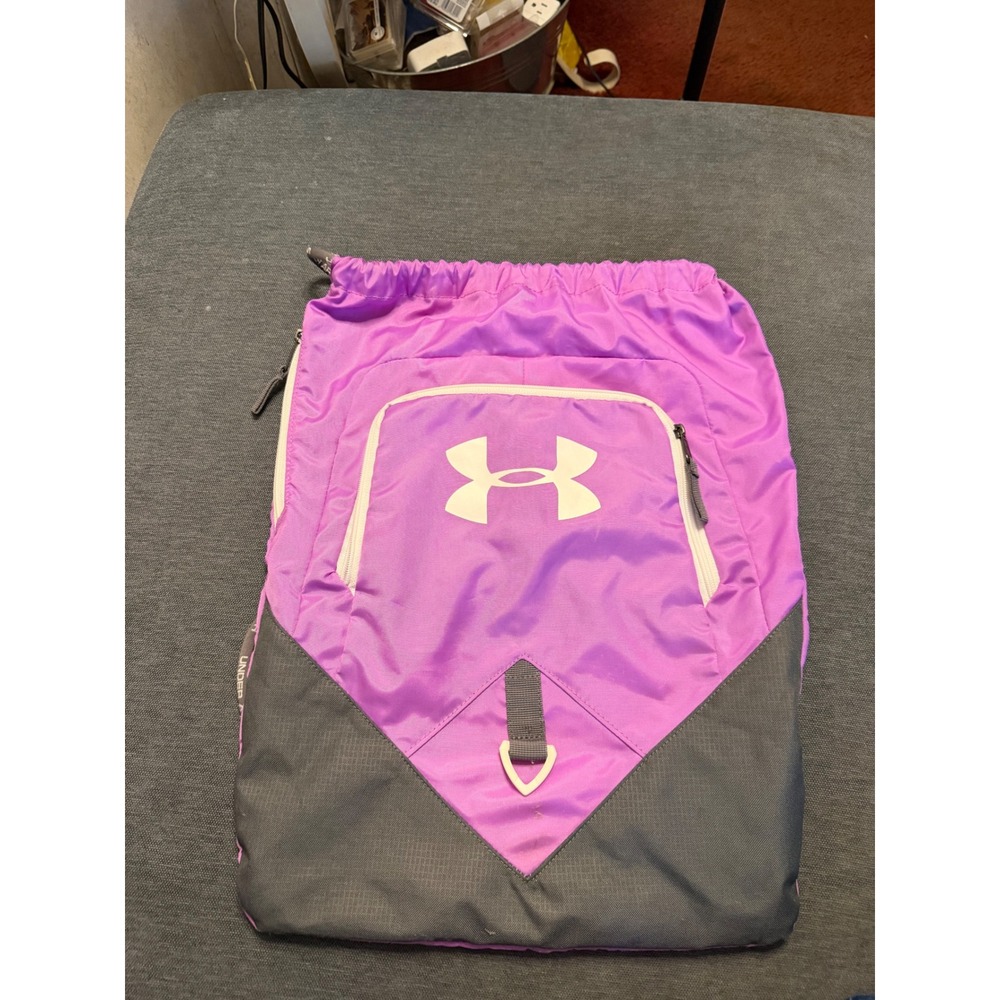 Under Armour Drawstring Sackpack Purple Gray Cinch Bag Gym Sport Backpack